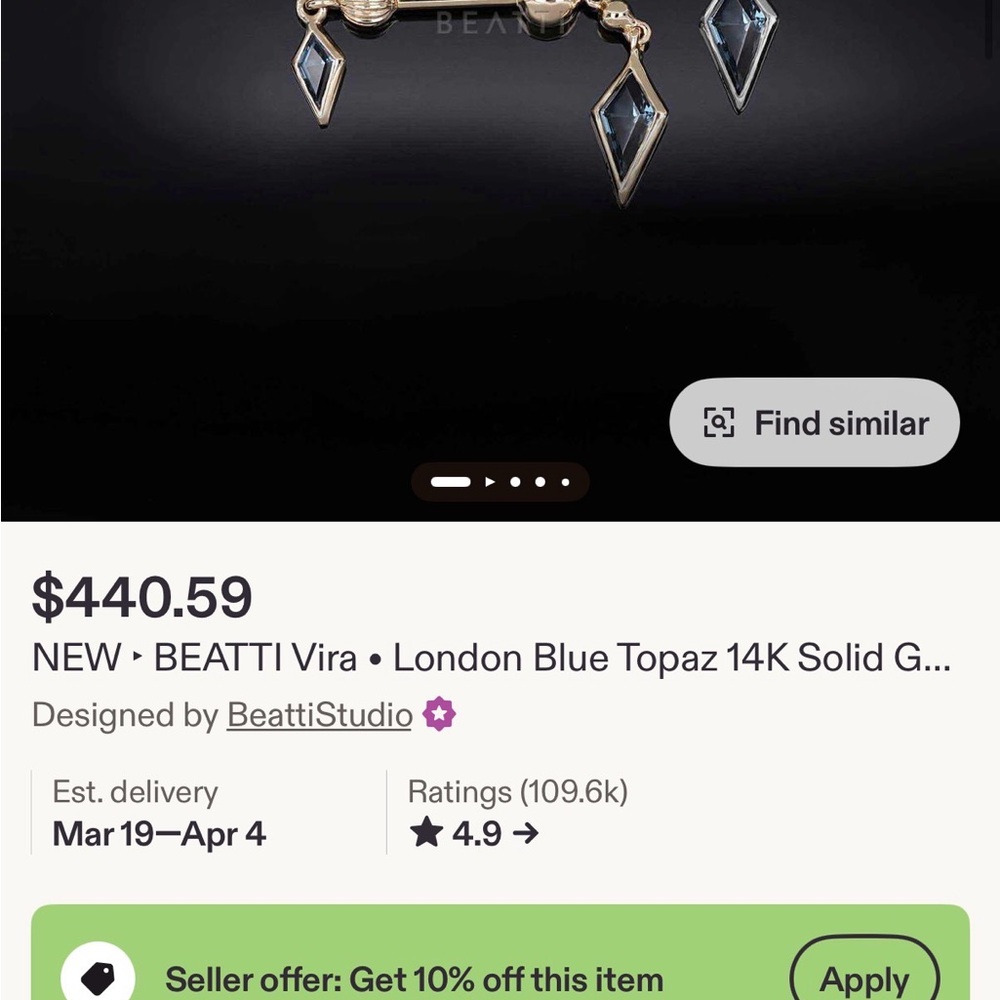 White Gold Blue Topaz Beatti Vira Double Barbell Internally Threaded Earring